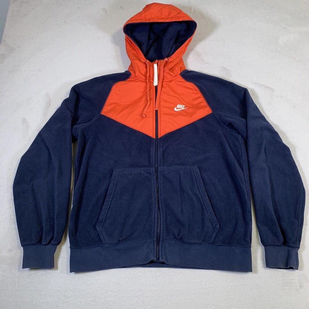 Nike Sportswear Windrunner Full Zip Fleece Jacket Mens Medium Blue Red Hooded B3 - Picture 1 of 15
